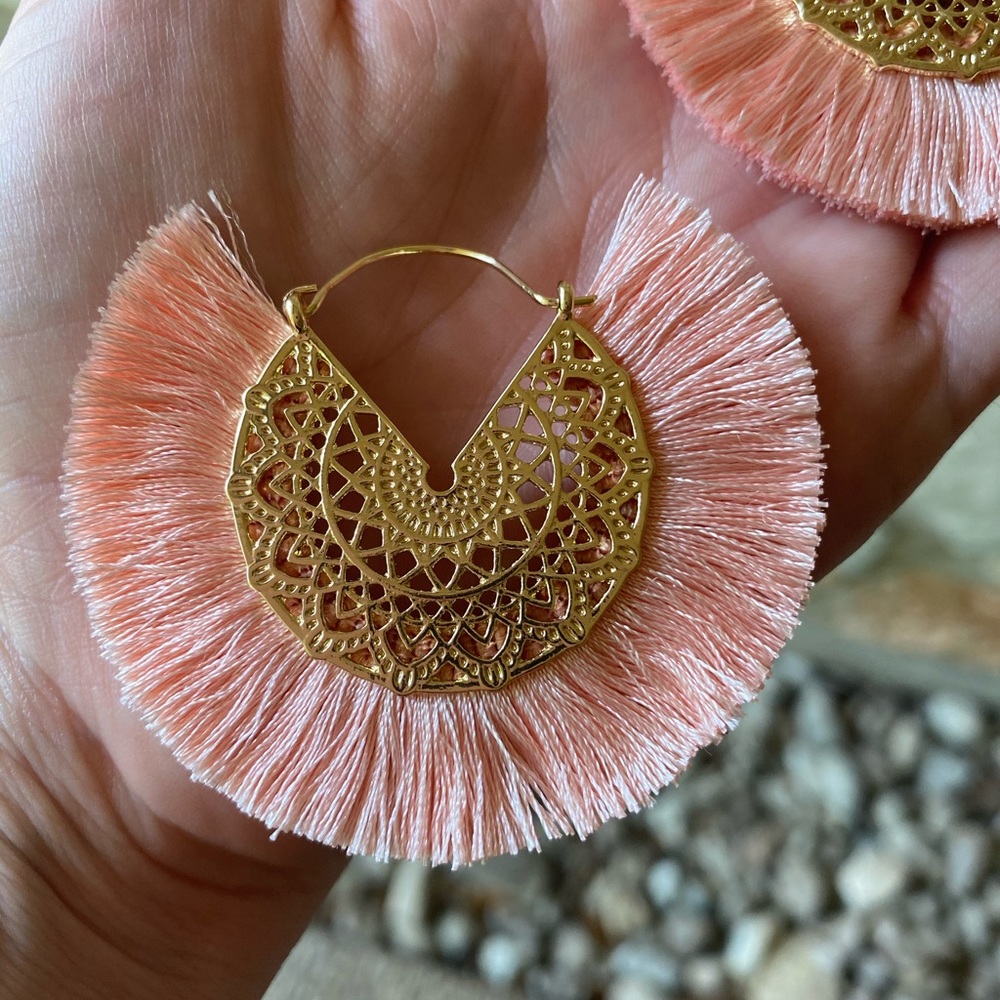 Pink Amelia Filigree Hoop Earrings - Picture 3 of 3
